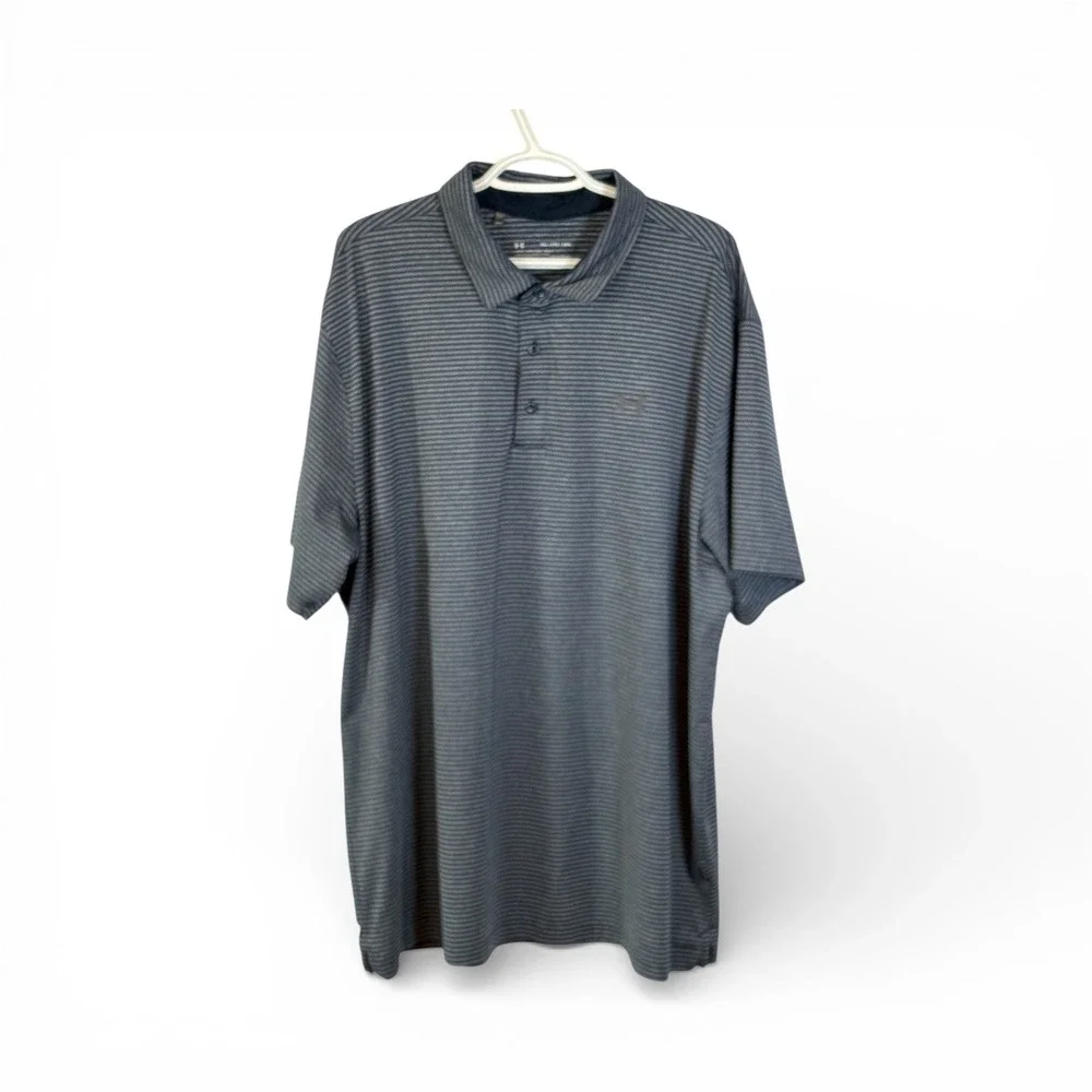 Under Armour HeatGear Polo Shirt Men's‎ 3XL Blue Gray Stripe Loose Fit Golf